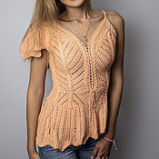Одежда handmade. Livemaster - original item Knitted asymmetrical peach-colored top. Handmade.