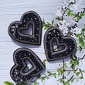 Украшения handmade. Livemaster - original item Heart brooch, beaded heart Brooch, Black heart. Handmade.