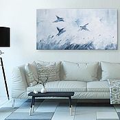 "Fly away" 100х70 см абстрактная большая картина маслом мастихином
