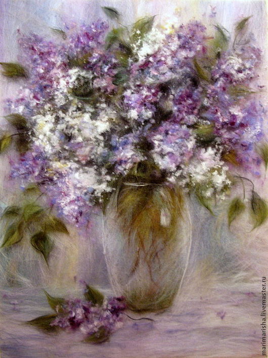 Картины цветов ручной работы. Ярмарка Мастеров - ручная работа. Купить Картина из шерсти  Аромат сирени. Handmade. Бледно-сиреневый