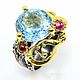 Silver ring with blue Topaz and rhodolite, Rings, Novosibirsk,  Фото №1