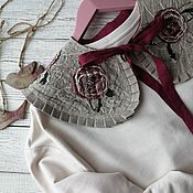 Аксессуары handmade. Livemaster - original item Removable linen collar embroidered with beads with roses. Handmade.