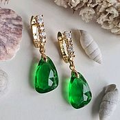 Серьги "Оливия" с кристаллами сваровски, посеребрение, зеленые