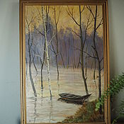 Винтаж handmade. Livemaster - original item Landscape oil on cardboard, Oleg Istomin, 1991. Handmade.