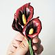 Брошь из натуральной кожи "Calla". Цветы из кожи. Брошь-булавка. IRINA SHASHKINA. Интернет-магазин Ярмарка Мастеров.  Фото №2