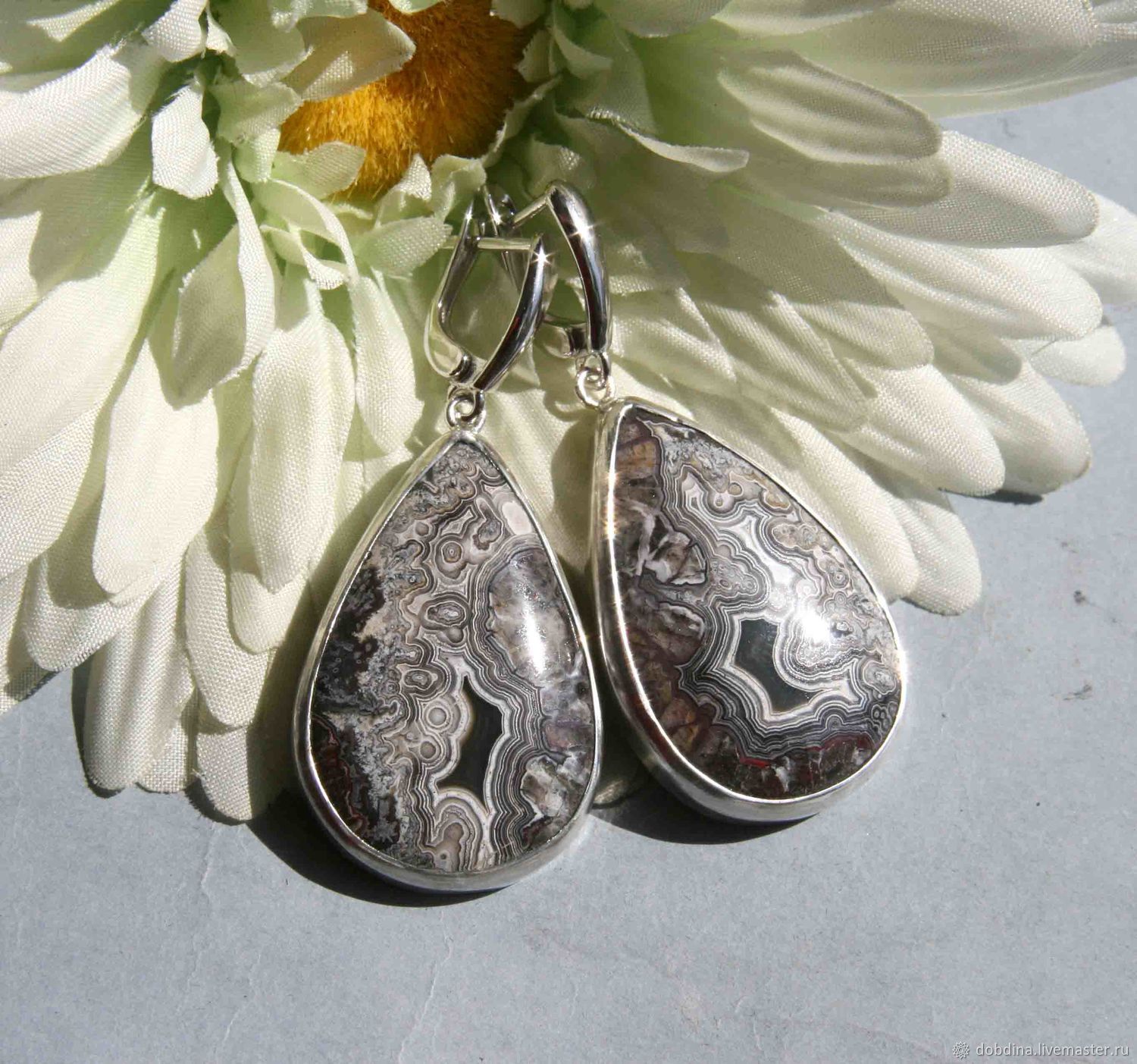 Earrings With Crazy Lace Agate Silver Online On Livemaster Earrings Handmade Livemaster With Crazy Lace Agate Silver
