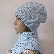 Аксессуары handmade. Livemaster - original item Knitted set - cap and shoulder strap, Blue sky.. Handmade.