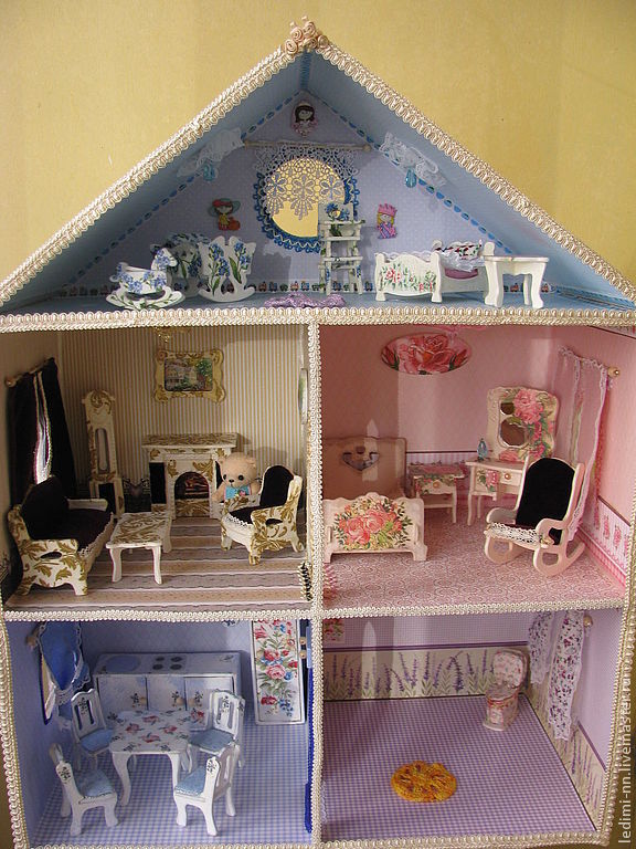 Кукольный домик с подсветкой и мебелью, интерьерная игрушка кукольный –заказать на Ярмарке Мастеров – 45M7VRU