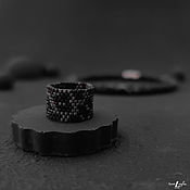 Украшения handmade. Livemaster - original item Black Leopard ring made of Japanese beads. Handmade.