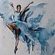 Pintura de la lona de la acuarela de la bailarina (azul blanco azul). Pictures. Pastelena. Интернет-магазин Ярмарка Мастеров.  Фото №2