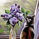 Картина "Аромат весны". Кошка на окне. Картина с сиренью. Картины. Чудо-картины Марины Большаковой. Ярмарка Мастеров.  Фото №5