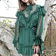 Зеленое шифоновое платье с рюшами в романтическом стиле. Бохо нарядное, Платья, Северская,  Фото №1