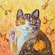 Авторская картина маслом Трехцветный котик приносящий удачу 20х20 см, Картины, Стерлитамак,  Фото №1