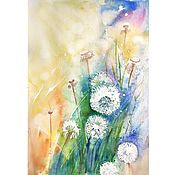 Картины и панно handmade. Livemaster - original item Painting dandelions flowers watercolor still life with flowers 37h25. Handmade.