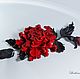 Украшение из кожи Красная роза. Брошь из кожи Красное и черное, Брошь-булавка, Бобруйск,  Фото №1