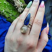 Украшения handmade. Livemaster - original item Double Azurite and rhinestone ring. Handmade.