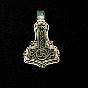 Украшения handmade. Livemaster - original item The Hammer of Thor amulet.Silver,gold,shungite,garnets. Handmade.
