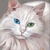 Картины и панно handmade. Livemaster - original item Pictures: White cat. Print from the author`s work. Handmade.