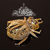 Украшения handmade. Livemaster - original item The Golden beetle. Brooch. Only gold and silver beads. Handmade.