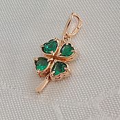 Украшения handmade. Livemaster - original item Clover pendant with emeralds (hydrotherm) in 585 gold. Handmade.