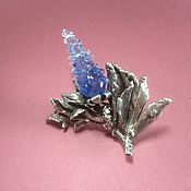 Брошь с кристаллом Сваровски серебрение, патина