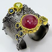 Украшения handmade. Livemaster - original item Silver ring with ruby, chrysolite and sapphire. Handmade.