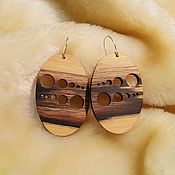 Lilac evening earrings, wooden earrings, mosaic inlay