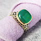Green onyx cushion cab gold plated silver ring (RCSQ12CAB), Rings, Moscow,  Фото №1