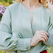 Одежда handmade. Livemaster - original item blouse: Italian cotton blouse with embroidery, Jade. Handmade.