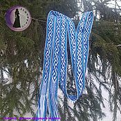 Русский стиль handmade. Livemaster - original item The Meander belt is white and blue with a turquoise border. Handmade.