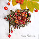 Handmade designer brooch-bouquet with semi-precious stones, seed beads. Red brooch. Costume jewelry Beautiful gift for her for any occasion.