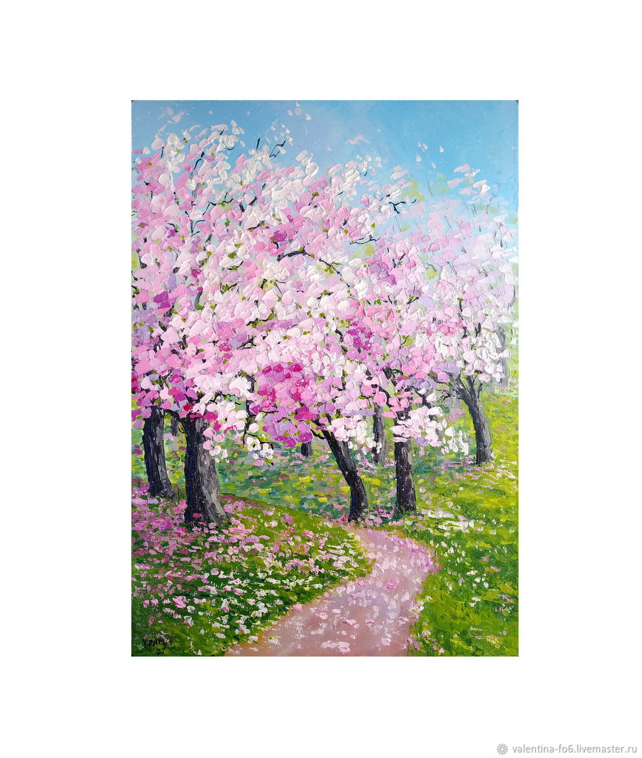 Цветущий сад. Картина весенний пейзаж на холсте 50x35cm в интернет ...