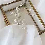 Свадебный салон handmade. Livemaster - original item Wedding jewelry set A twig in a hairstyle Earrings. Handmade.