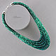 Necklace with beaded strap and beaded filaments of the green sea waves. Massive beaded necklace in emerald green colours. Original beaded jewelry from Altania.
