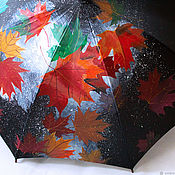 Аксессуары handmade. Livemaster - original item Umbrella with hand-painted Autumn leaves black umbrella with a picture. Handmade.