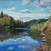 Картины и панно handmade. Livemaster - original item Painting landscape with river oil Sky, nature, summer. Handmade.