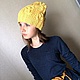 Шапочка на флисе солнечно-желтого цвета и ажурный 2х цветный шарф, Шапки, Хабаровск,  Фото №1