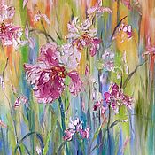 Картины и панно handmade. Livemaster - original item Oil painting with pink irises. Oil painting in the nursery with irises.. Handmade.