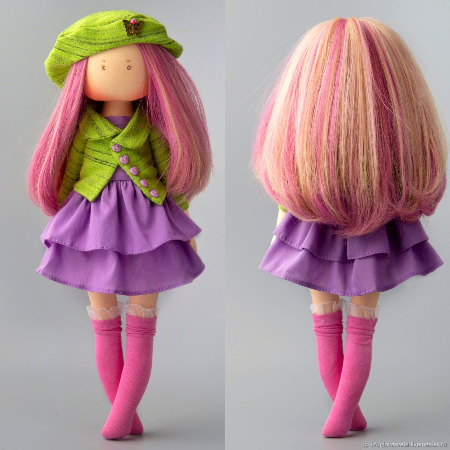 Розовая куколка. Розовая кукла. Кукла с розовыми волосами. Текстильная кукла с розовыми волосами.