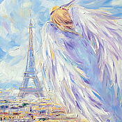 Картины и панно handmade. Livemaster - original item Oil painting on canvas. Lavender angel over Paris.. Handmade.
