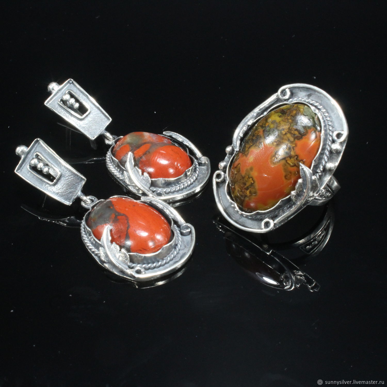 Комплект украшений кольцо серьги яшма серебро 925 ALS0039 купить в  интернет-магазине Ярмарка Мастеров по цене 14173.1 ₽ – PWOTURU | Комплекты 