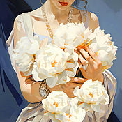 Картины и панно handmade. Livemaster - original item Painting girl and white peonies. buy painting artist. Handmade.