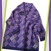 Свитер (пуловер) бриошь фиолетовый оверсайз в полоску