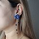 Stud earrings with dark blue flowers and chains, Stud earrings, Leninogorsk,  Фото №1
