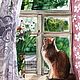 Картина акварелью «котик у окна», Картины, Брянск,  Фото №1