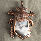 Украшения handmade. Livemaster - original item Copper Pendant Scarab Beetle Agate.. Handmade.