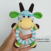 Куклы и игрушки handmade. Livemaster - original item Cow Round rattle on a wooden ring crocheted. Handmade.
