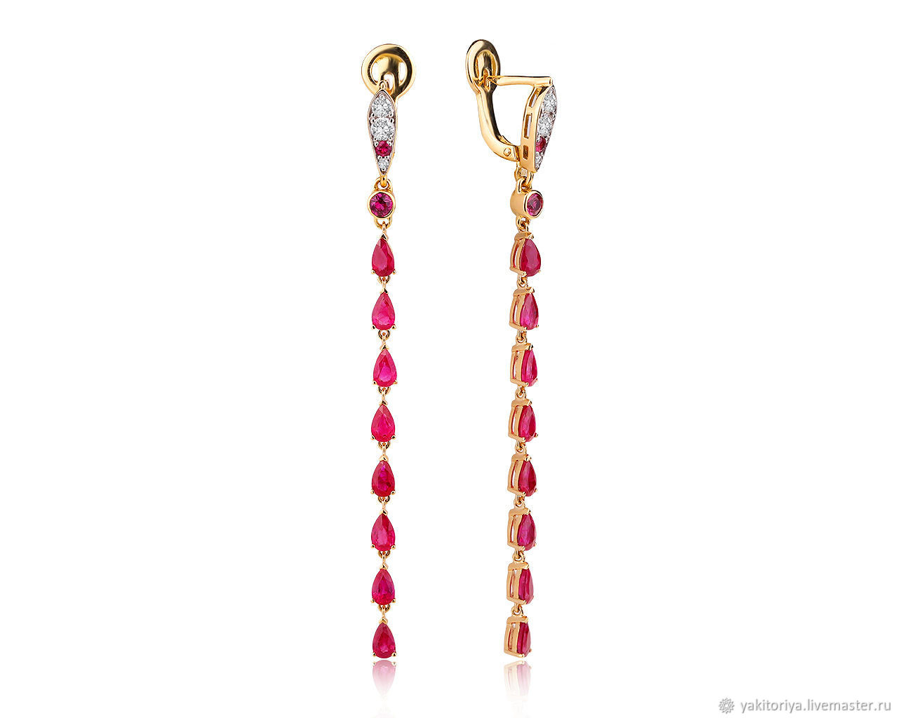 Gold earrings with rubies 3,5 ct, Earrings, Moscow,  Фото №1