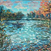 Картины и панно handmade. Livemaster - original item Oil painting Autumn on the lake Painting landscape on canvas in the interior. Handmade.