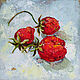 Painting Strawberry Still Life with berries Oil 15 x 15 Three strawberries, Pictures, Ufa,  Фото №1
